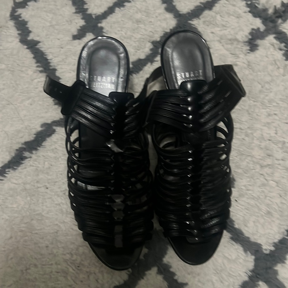 Gently used, black Stuart Weizmann cage heels!
